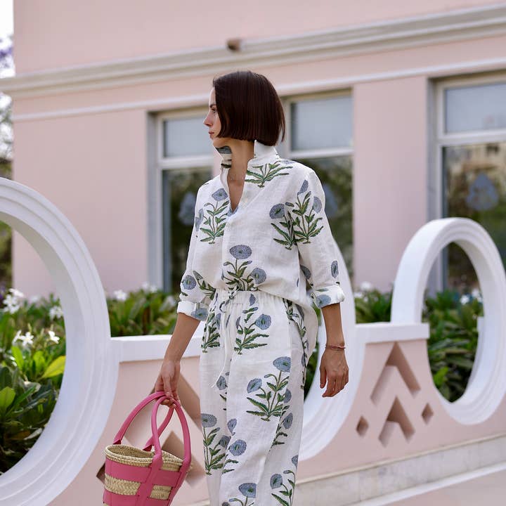 Montecito Wide Leg Pant - Blue Flower