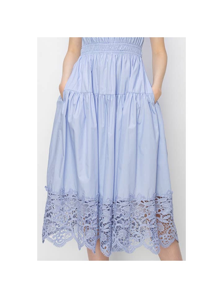 Ruffle Sleeve Midi Dress - Blue