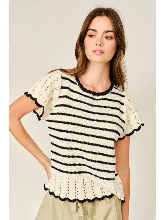 Striped Crochet Sweater - Natural/Black