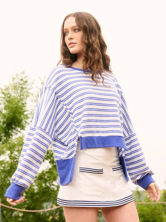 Striped High-Low Top - Blue