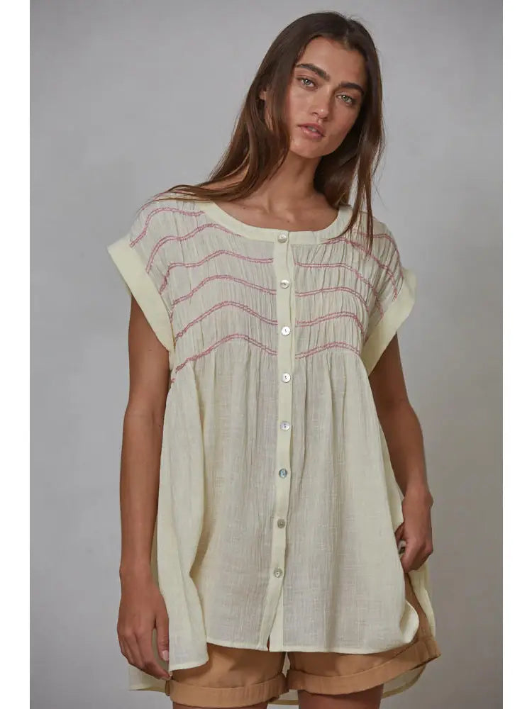 Round Neck Sleeveless Tunic - Cream
