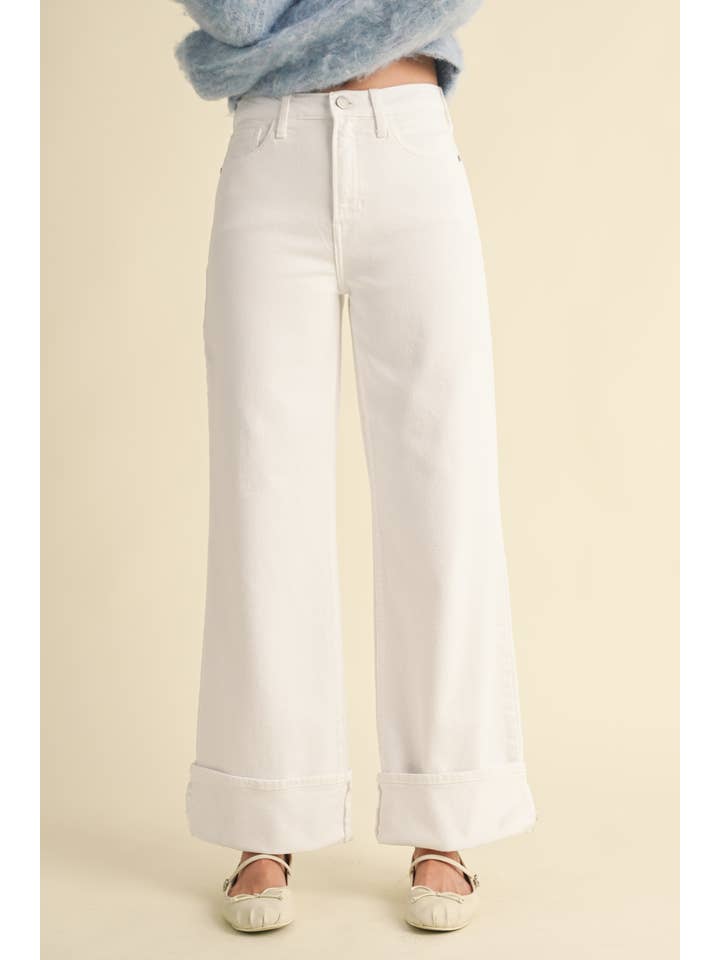 Cuffed Palazzo Jean - Optic White