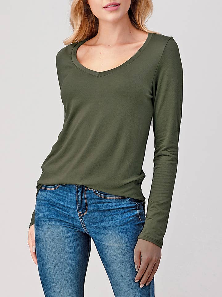 Long Sleeve V-Neck T-Shirt - Olive