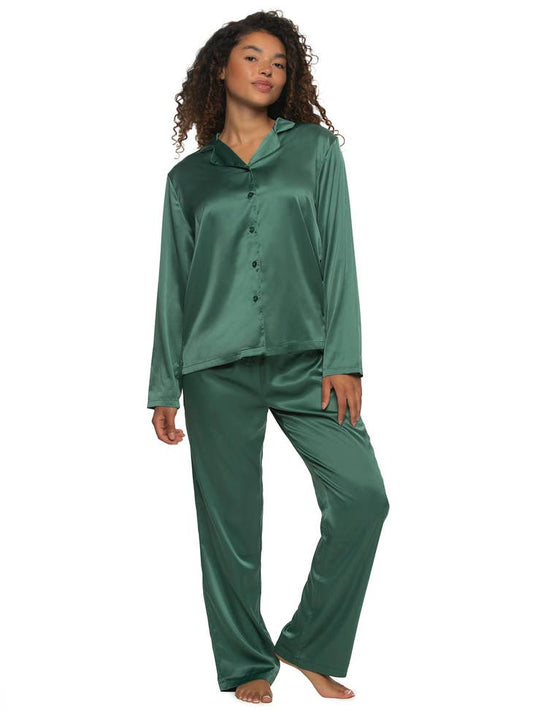 Elysees Satin Pajama Set - Dark Forest