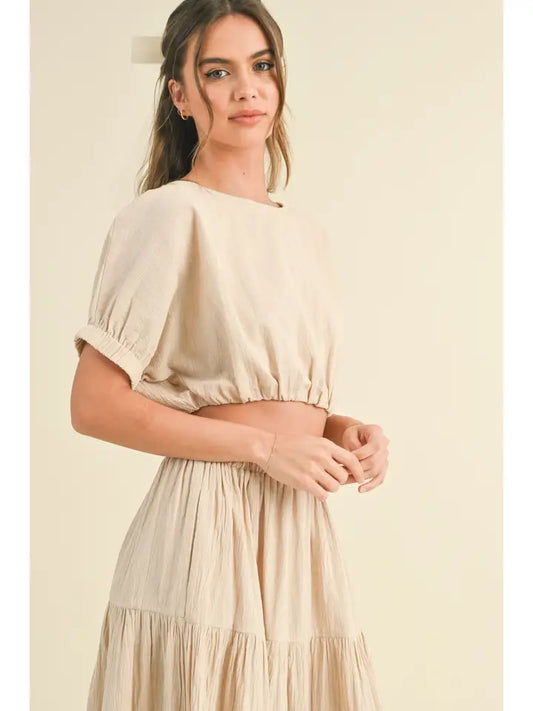 Boat Neck Crop Top - Beige