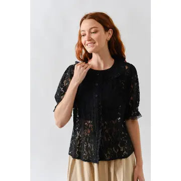 Peter Pan Collar Lace Blouse - Black