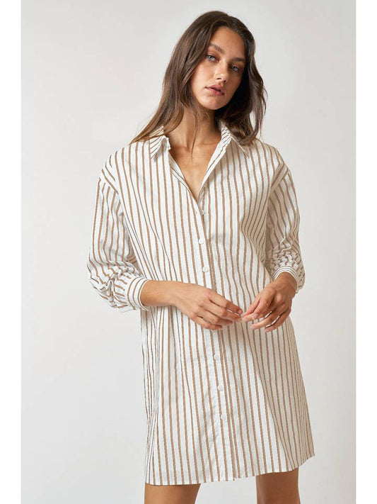 Mini Shirt Dress - Taupe Stripe