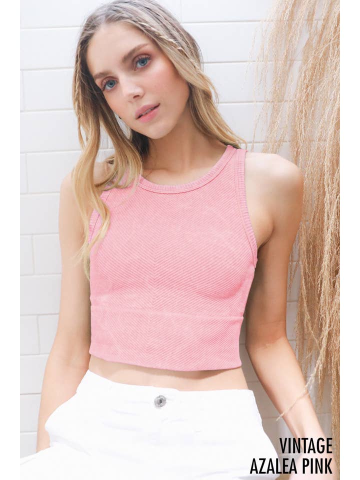 Chevron Highneck Crop Top - Vintage Azalea Pink