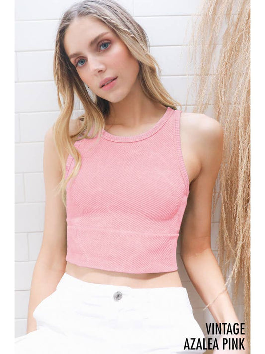 Chevron Highneck Crop Top - Vintage Azalea Pink
