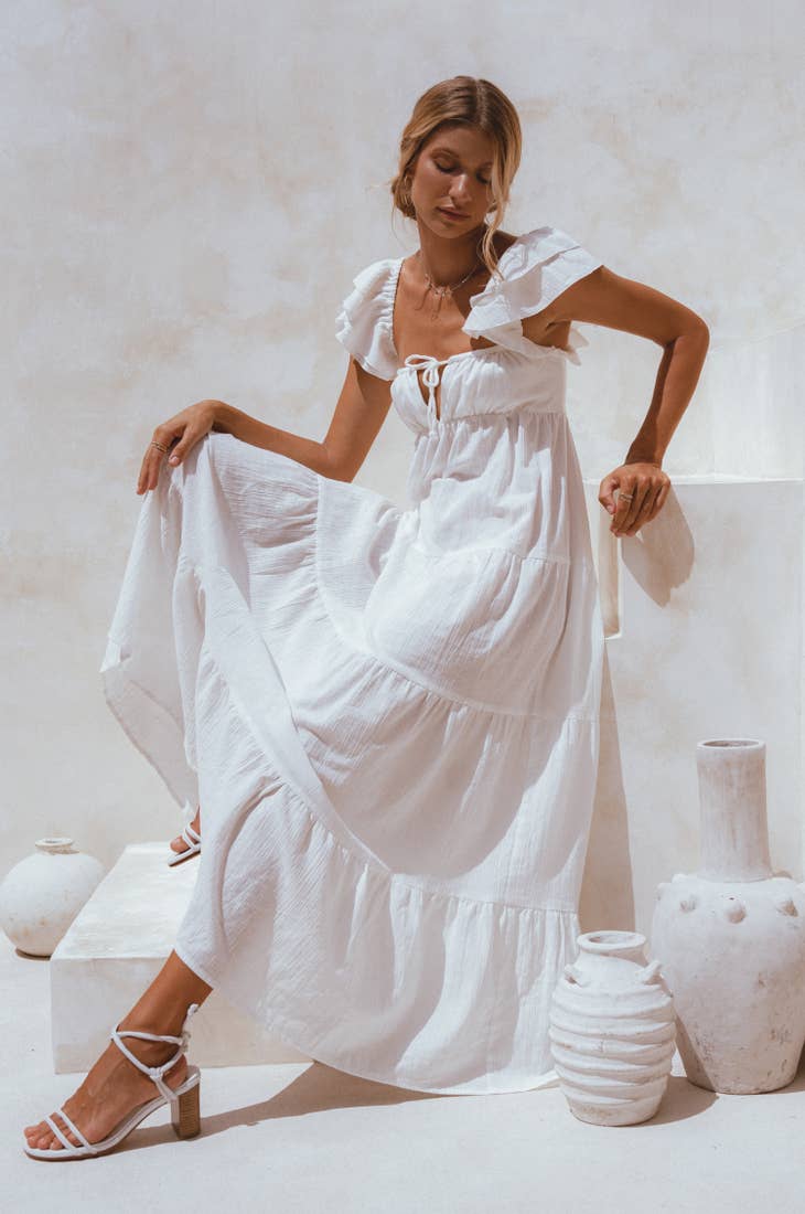 Nymph Bohemian Linen Maxi Dress White Final Sale