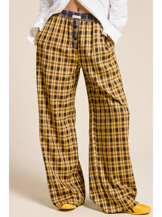 Plaid Boxer Pants - Mustard