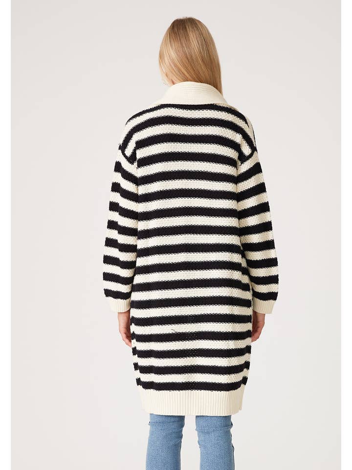 Striped Longline Cardigan - Black/White