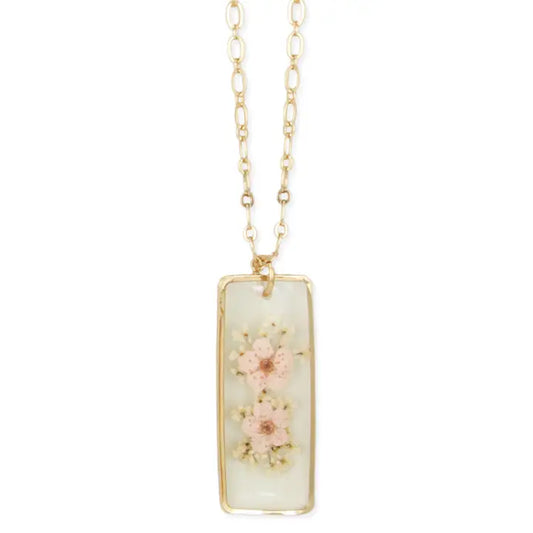 Dried Floral Necklace - Light Pink Gold Bar