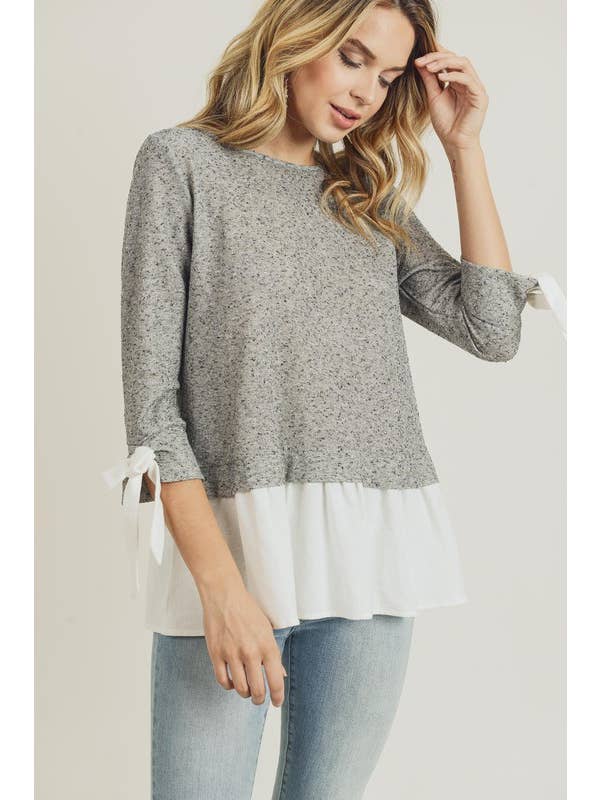 Bow Sleeve Sweater - Heather Grey