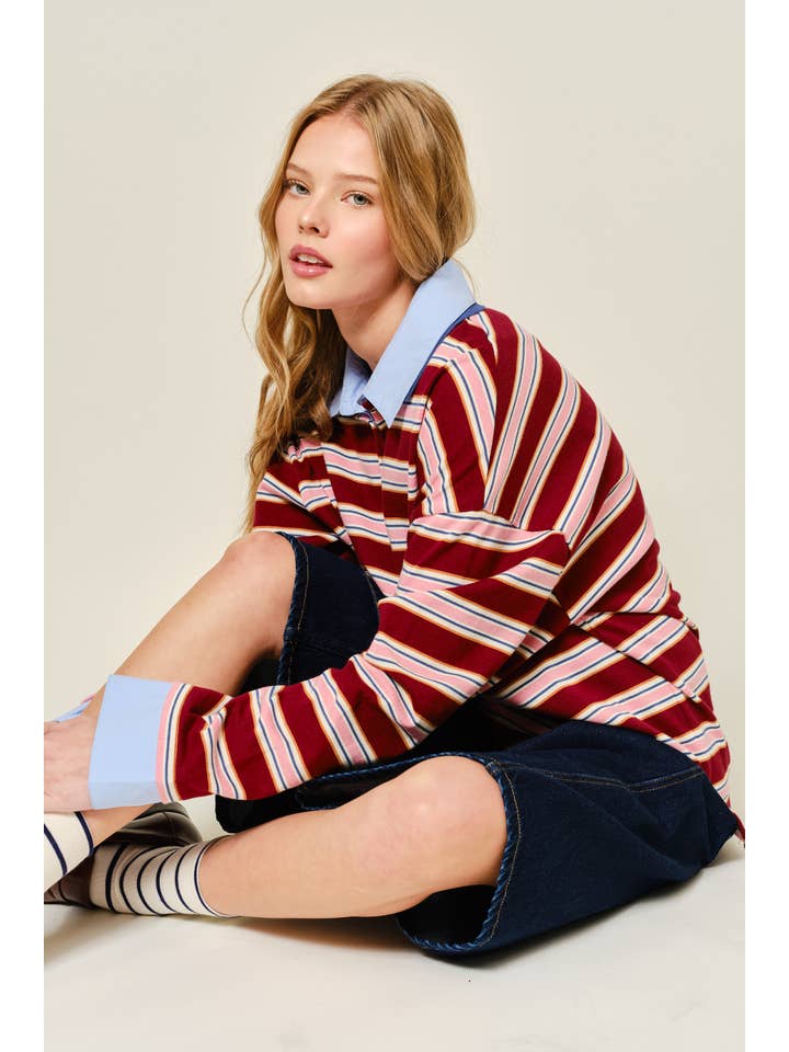 Striped Twofer Sweater - Wine/Pink
