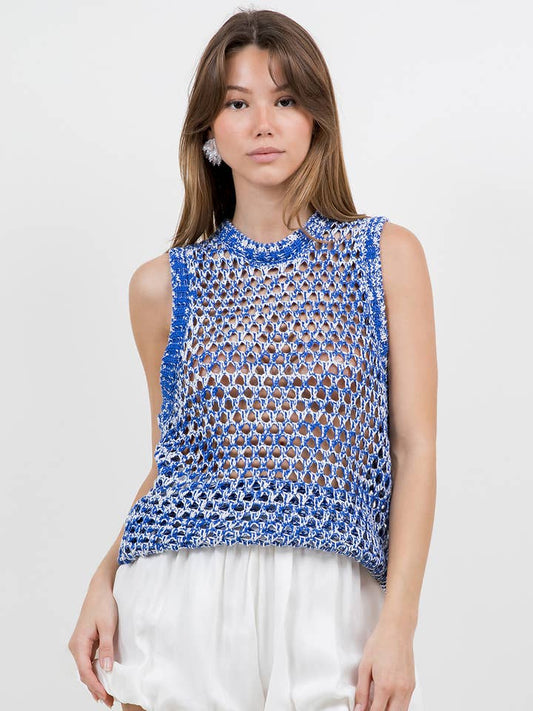 Two Tone Sweater Vest - Blue/White