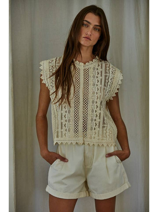 Woven Cotton Lace Top - Natural