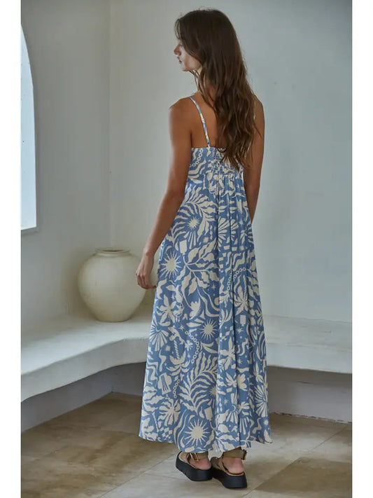 Resort Midi Dress - Blue Cream