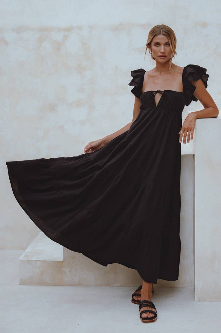 Nymph Bohemian Linen Maxi Dress - Black - Final Sale