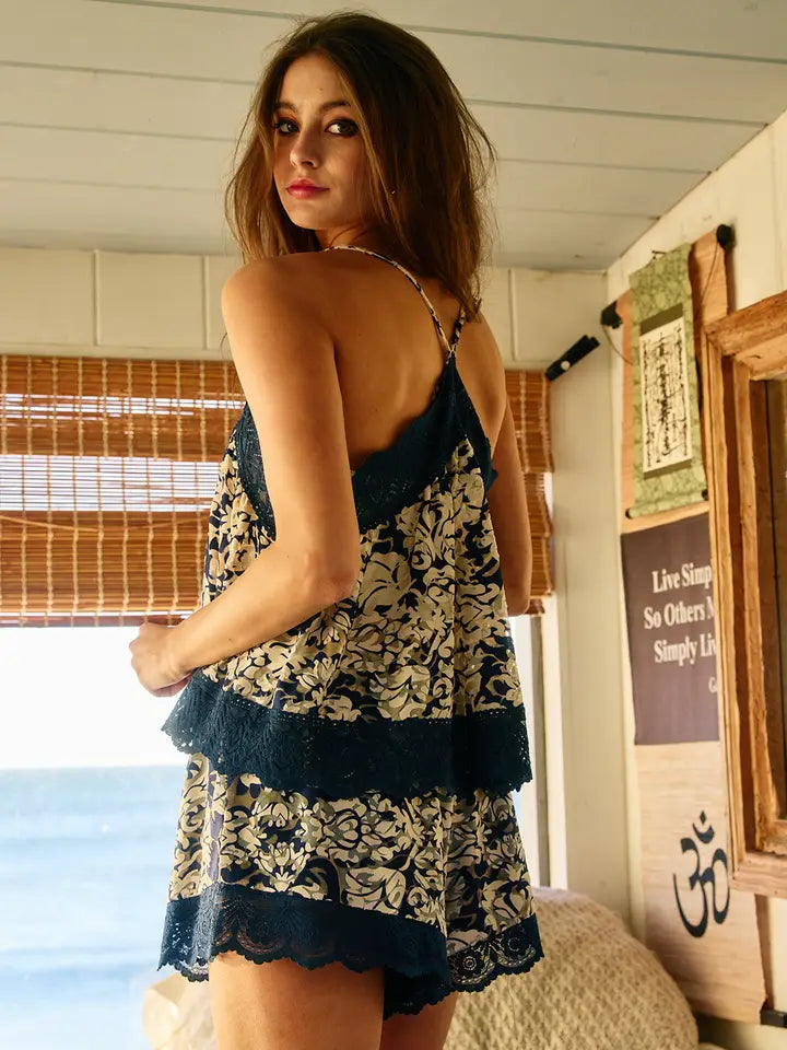Floral Organza Camisole Top - Navy