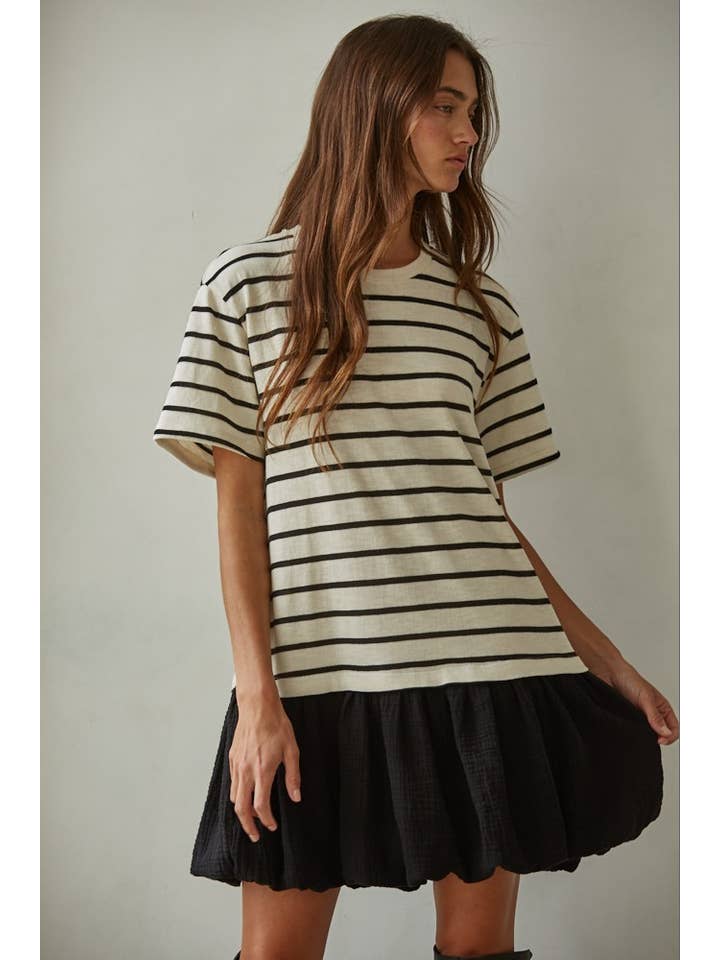 Striped Mini Bubble Dress - Ivory