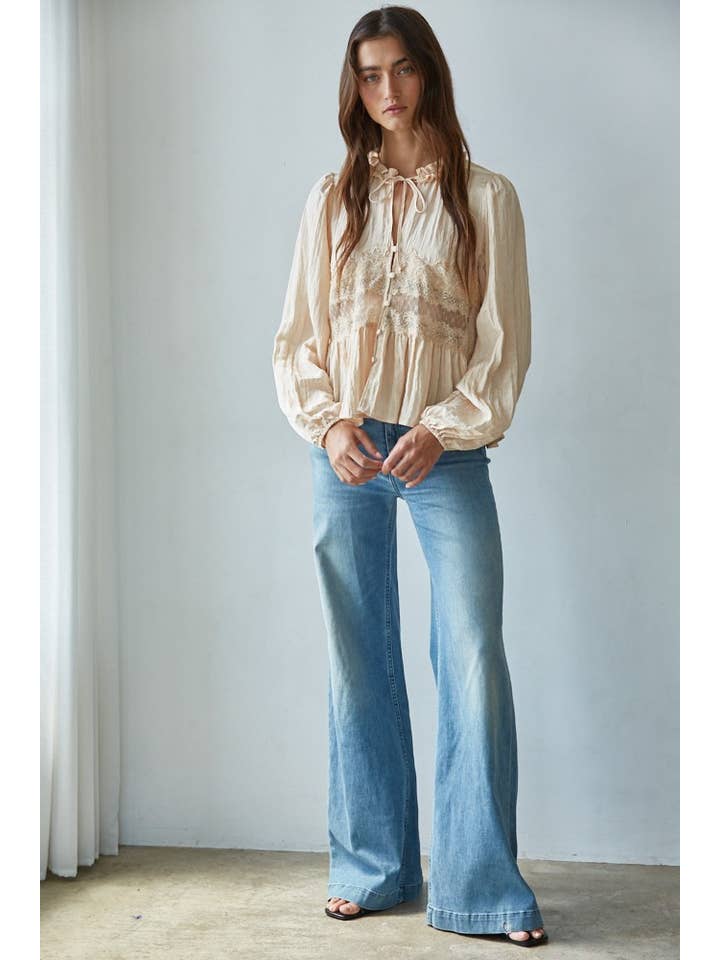 Lace Detail Blouse - Beige