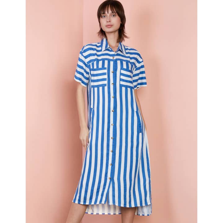 Regal Shirt Dress - Regal Blue Stripes