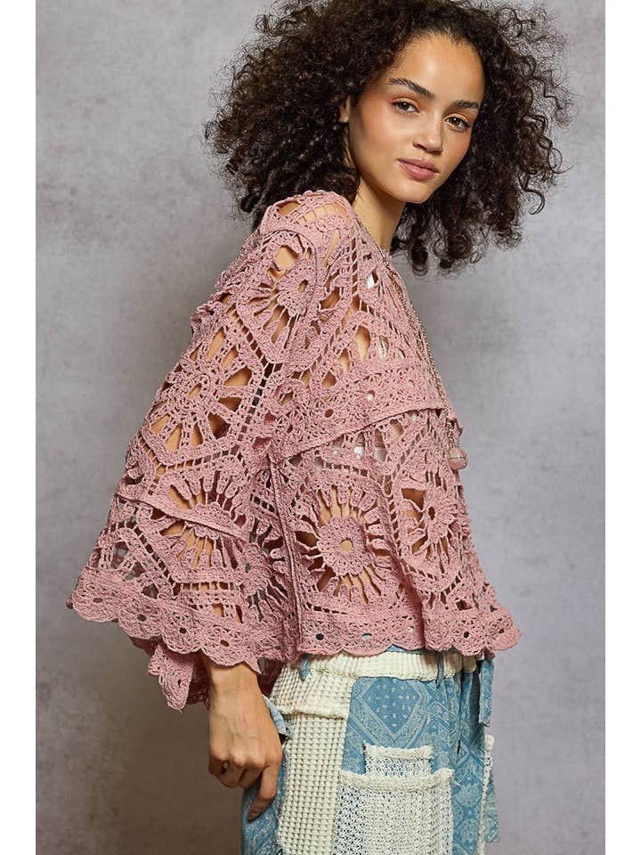 Round Neck Crochet Top - Rose Pink