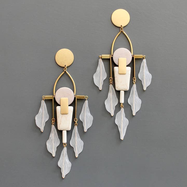 White and Gray Shoulder Duster Earrings