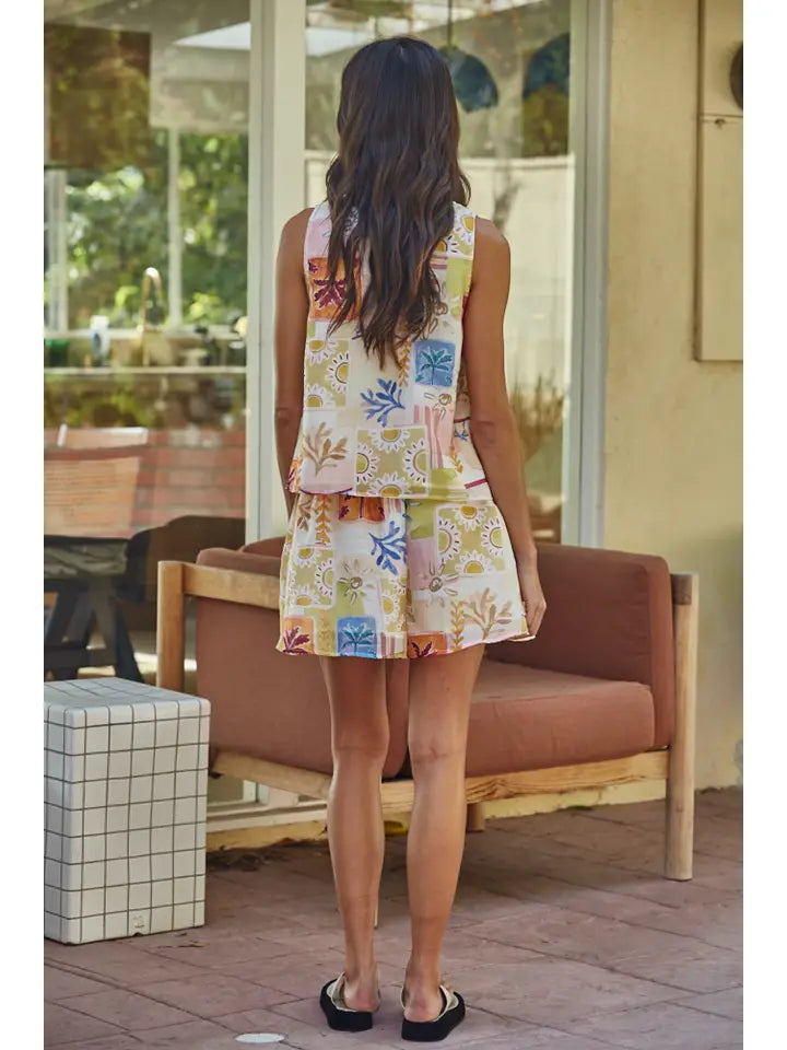 Open Tie Front Top - Ivory Multi