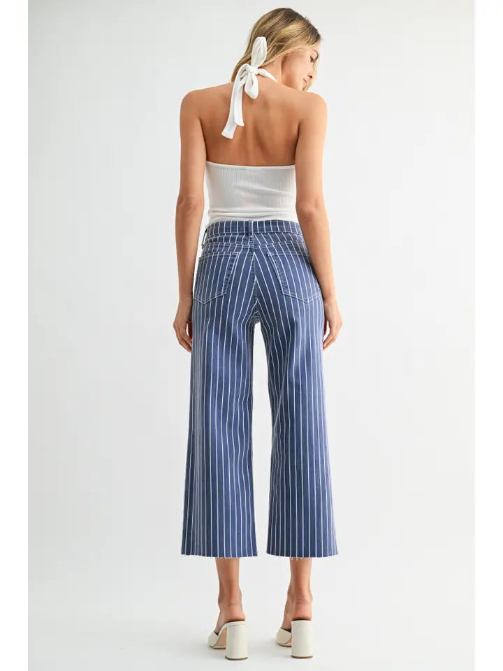 Scissor Cut Wide Leg - Navy Stripe