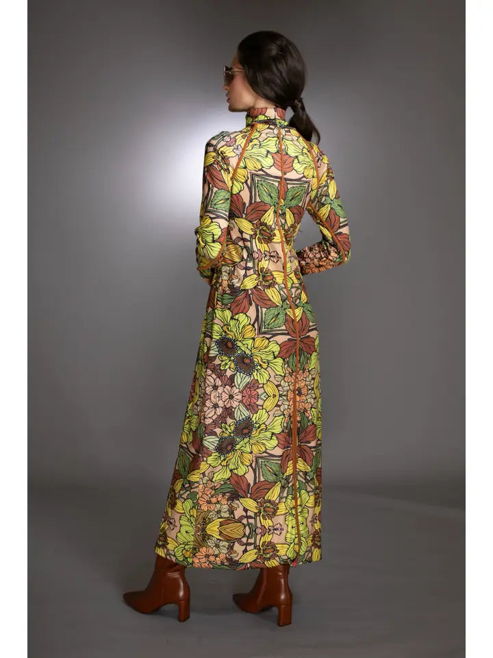 Turtleneck Maxi Dress - Golden Floral