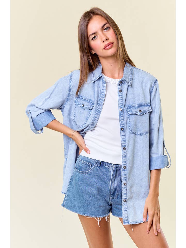 Chambray Button Down Shirt - Light Denim