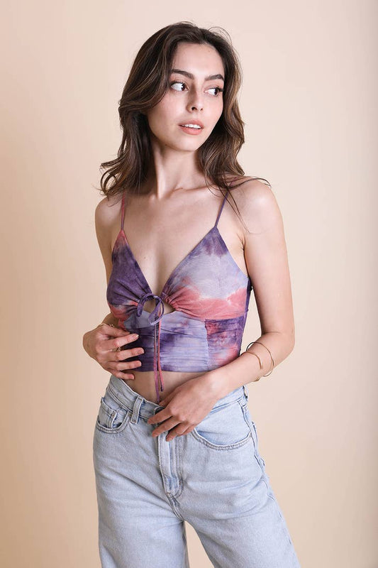 Tie Dye Mesh Keyhole Brami - Coral Purple