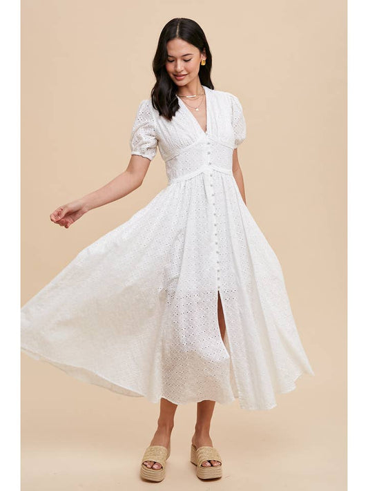 Eyelet Button Down Dress - White