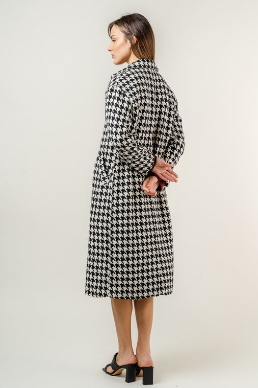 Houndstooth Coat - Black and Ivory