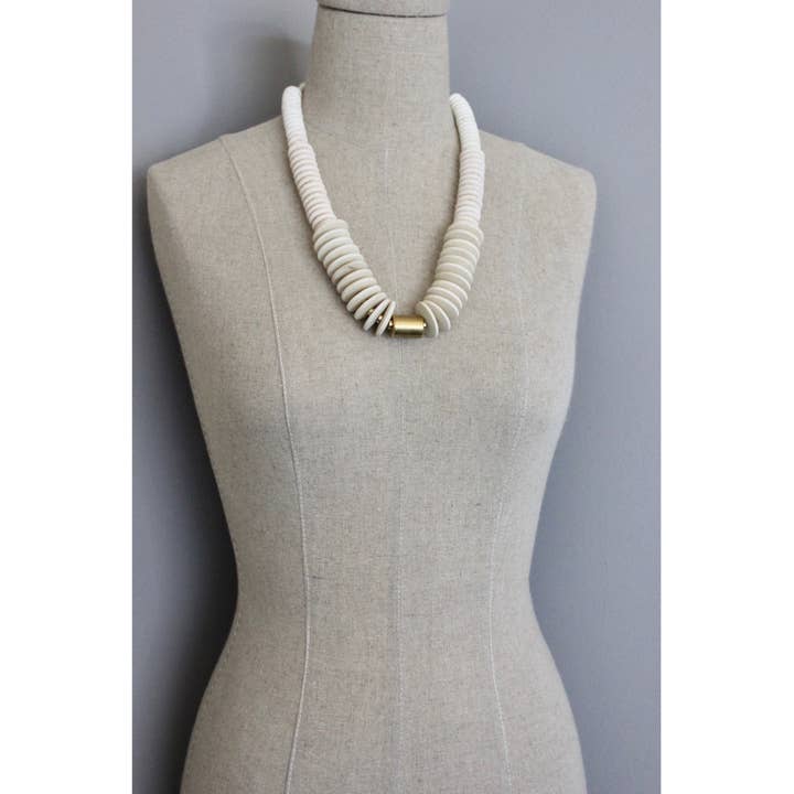 Brass, Wood, and Magnesite Necklace