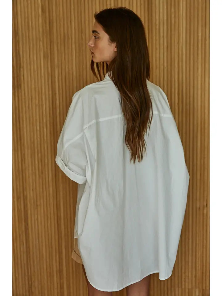 Oversized Cuff Hem Shirt - White