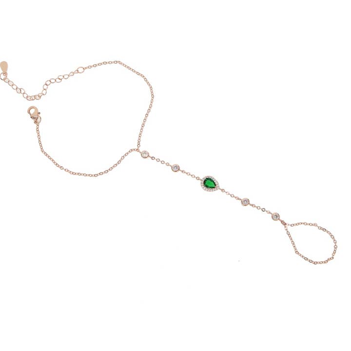 Paisley Halo Hand Chain Bracelet - Emerald