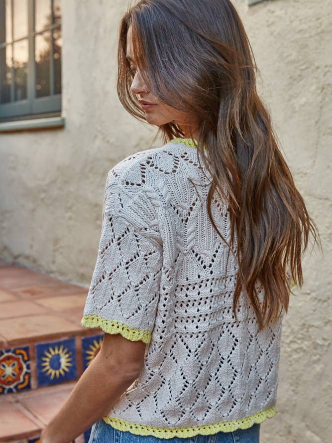 Trim Detail Crochet Top - Natural