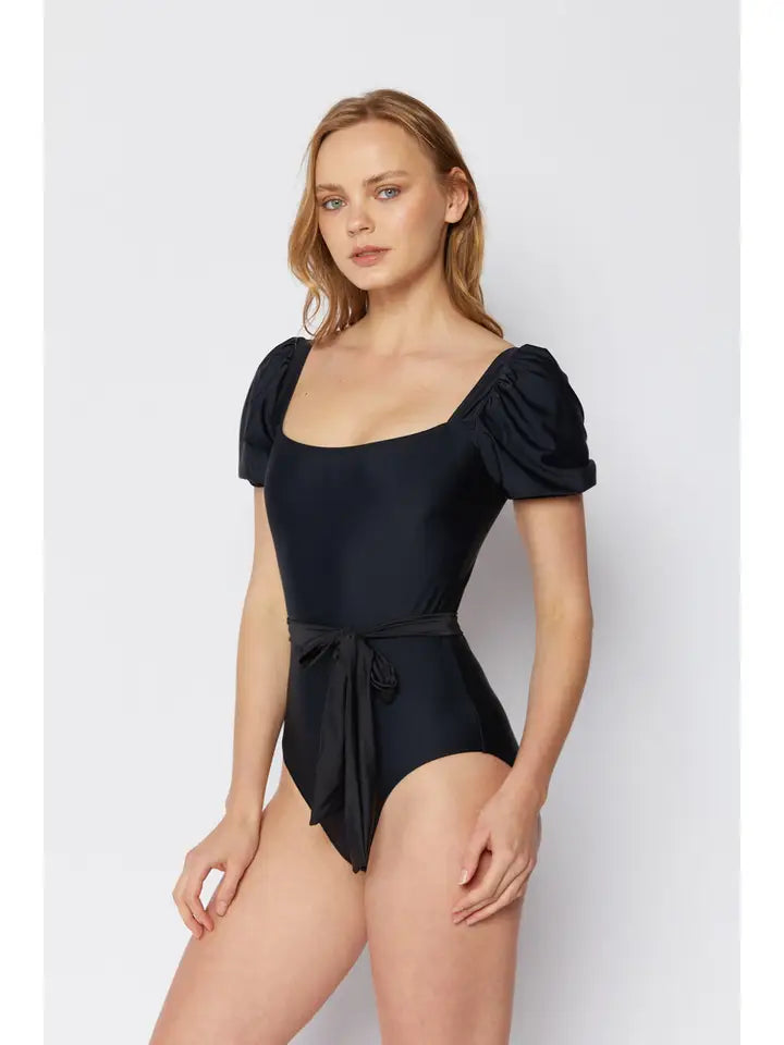 Puff Sleeve Swimsuit - Black