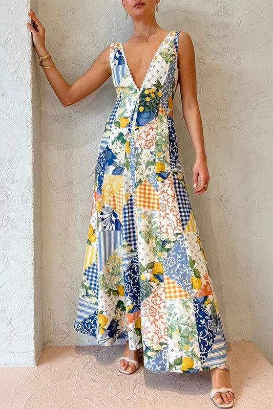 Patchwork Maxi Dress - Blue