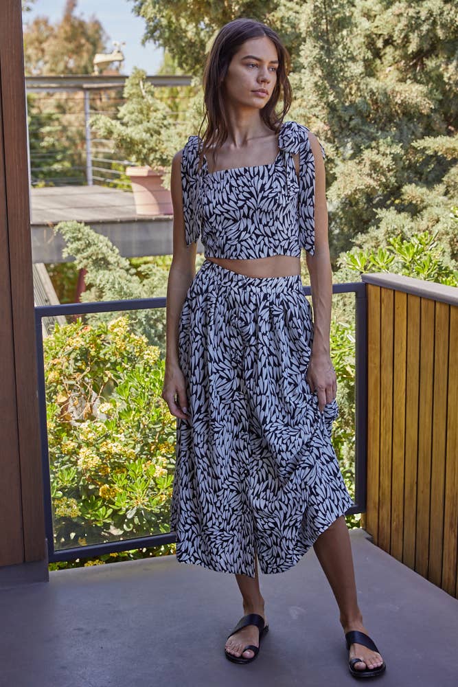 Heart Print Midi Skirt Black Treaty General Store