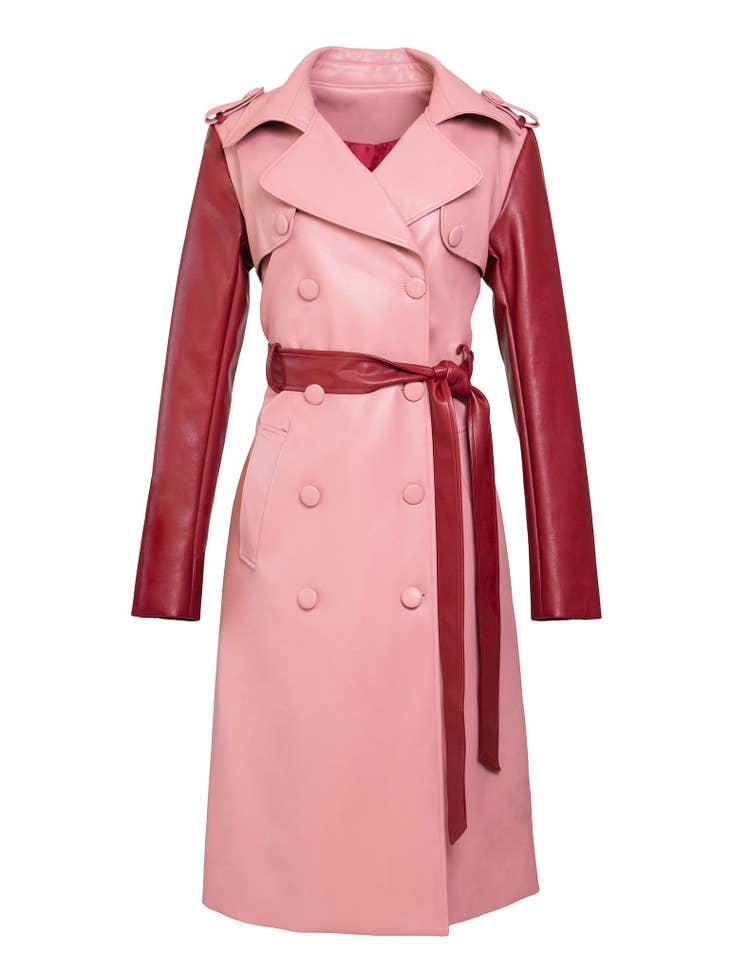 Two-Tone Trench Coat - Red & Pink