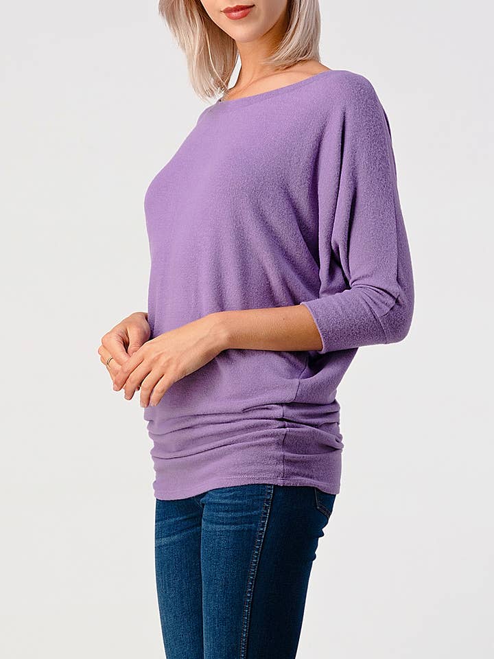 Dolman Sleeve Brushed Knit Top - Mid Purple