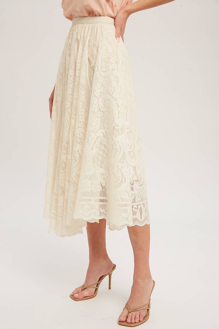 Lace Tulle Midi Skirt - Vanilla