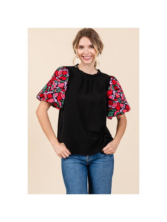 Balloon Sleeve Top - Black