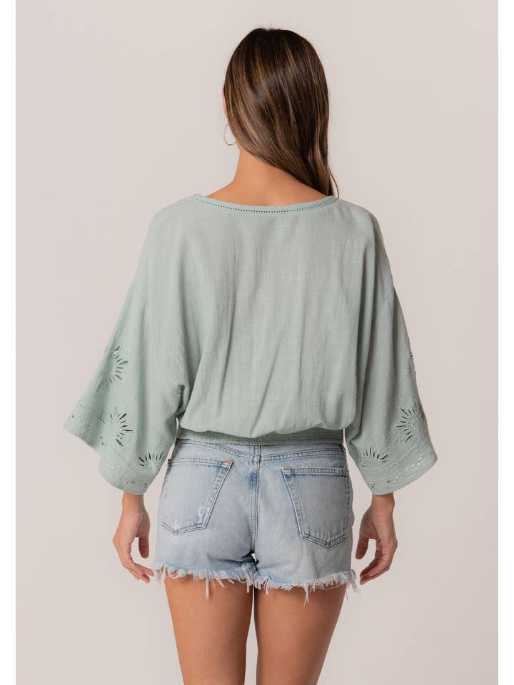 Eyelet Embroidered Blouse - Seafoam