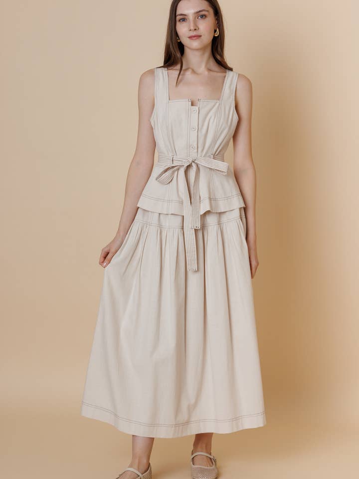 Gathered Midi Skirt - Oatmeal