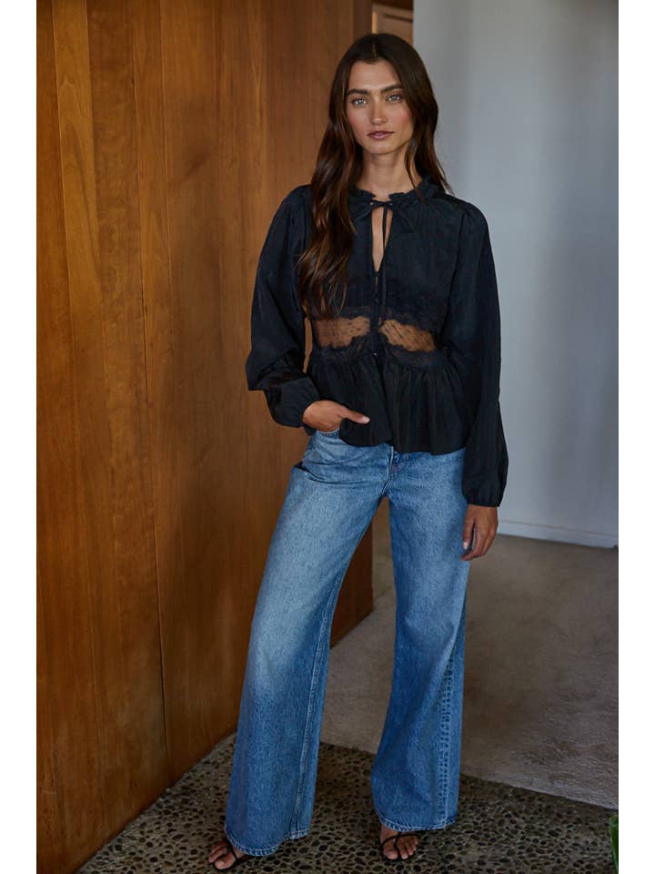 Lace Detail Blouse - Black